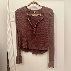 FP Free People One Colt Thermal 3 Buttons long sleeve top Henley waffle knot S